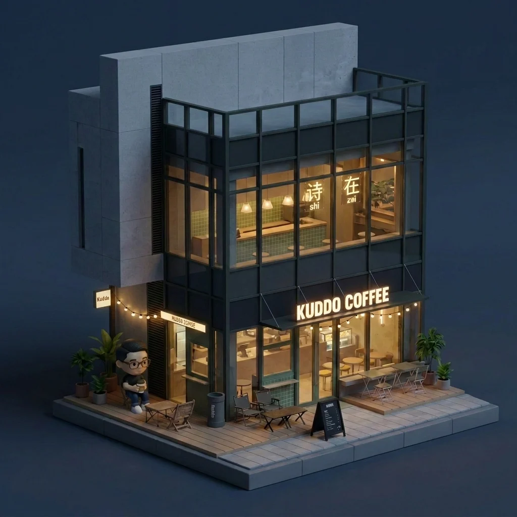 Kuddo Coffee isometric — night
