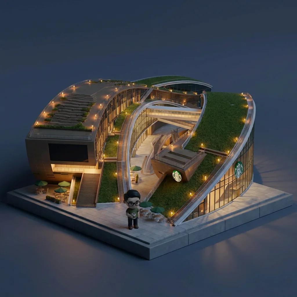 Starbucks Qiaochengfang isometric — night