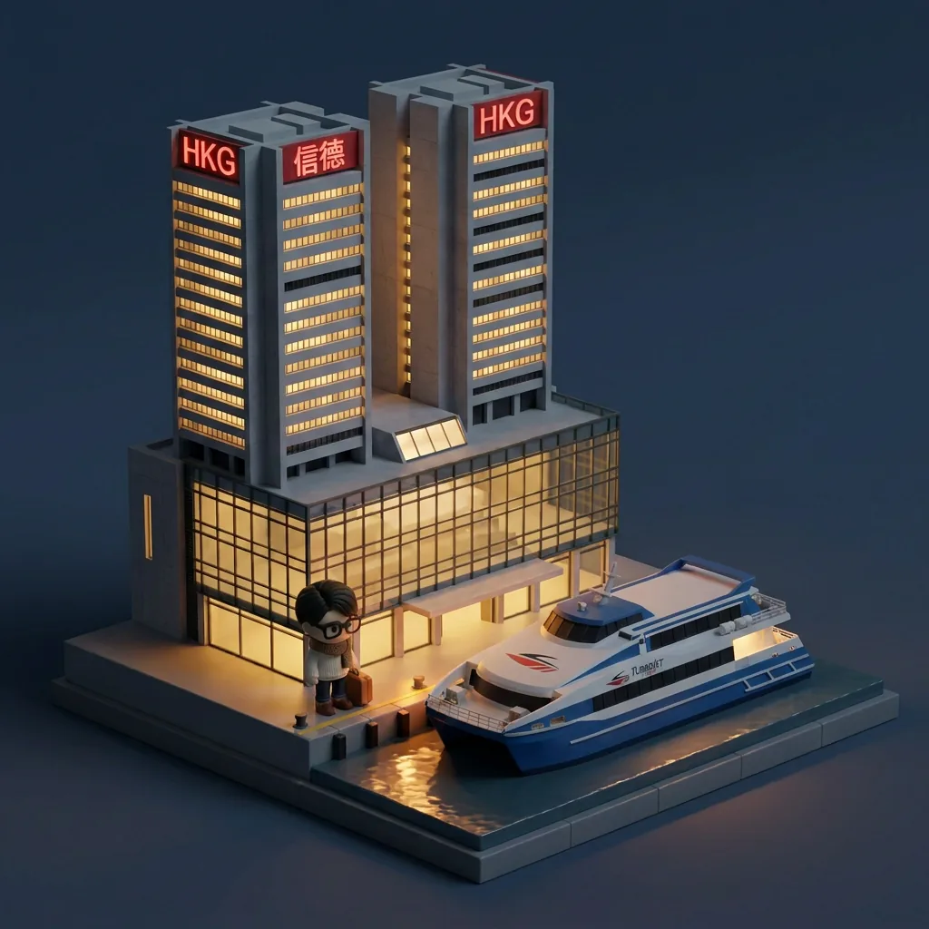 Sheung Wan ferry terminal isometric — night
